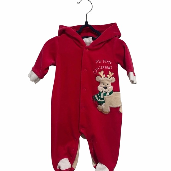 Sears Other - Sears Baby Red ‘My First Christmas’ Reindeer One Piece Hood Ears